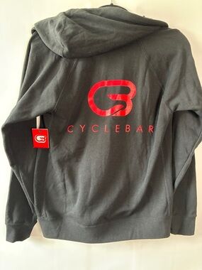 Cyclebar Black Zip up Hoodie with Red Logo Back Graphic and Front Pockets